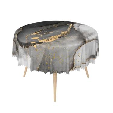 Imagem de SIEDYCV Toalha de mesa redonda preta e cinza, 152 cm, dourada, líquida, brilhante, cinza, textura marmorizada, toalha de mesa, antirugas, lavável, moderna, luxuosa, para jardim, banquete, piquenique