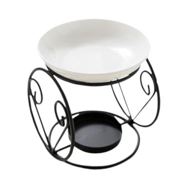 Imagem de Fenteer Queimador de óleo essencial de cerâmica, forno, difusor de fragrâncias, suporte para velas Tealight, aquecedor de derretimento para sala de estar, Preto