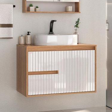 Imagem de Gabinete Clarice 80 Suspenso com Tampo - Fabribam, Catedral / Branco