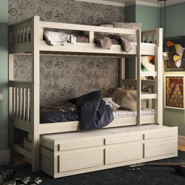 Imagem de Treliche Solteiro Branco Lavado 3 Gavetas e 1 Escada Madeira de Pinus - Saraiva