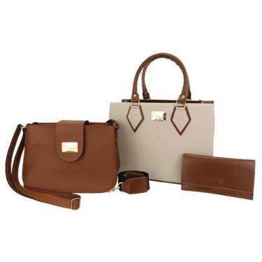 Imagem de Kit 3 bolsas feminina castelo com carteira com recorte moderno - DuMin