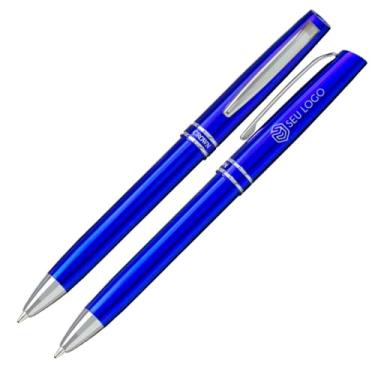 Imagem de Caneta Crown Presente Otawa Personalizada Original Diversas Cores Nome Simbolo Logo Esferográfica Retrátil Tinta Azul Acabamento Cromado (Azul)