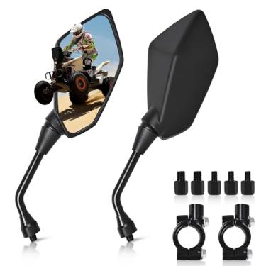 Imagem de Espelhos retrovisores de motocicleta com parafusos de 8 mm e 10 mm, braçadeira de montagem de guidão de 7/20.3 cm, espelhos universais Hawk-Eye ATV compatíveis com motocicleta, scooter, ciclomotor