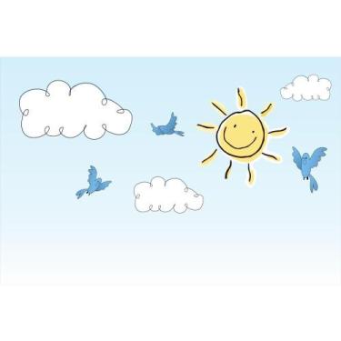 Imagem de Painel  De Tecido Sublimado Céu sol e Pássaros Aquarela - Fabrika de F