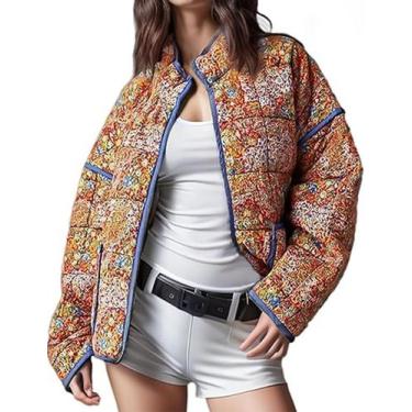 Imagem de Casaco Eisctnd Cropped Puffer acolchoado, cardigã feminino, laranja