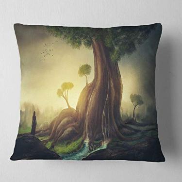 Imagem de Árvore gigante Designart com sala de estar abstrata feminina, sofá, almofada de alta qualidade + capa de almofada impressa em ambos os lados 66 cm x 66 cm
