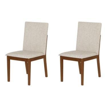 Imagem de Conjunto 2 Cadeiras de Jantar Sofia Jequitibá Nozes Encosto Linho Bege