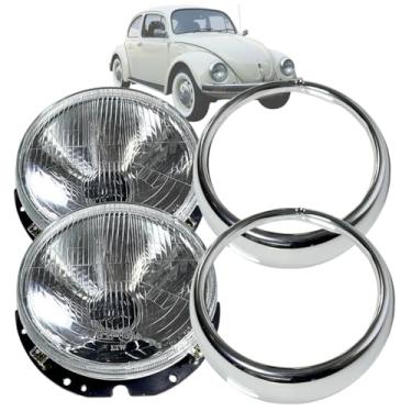Imagem de Par Farol Fusca Kombi Com Aro Cromado 74 75 76 A 93 94 95 96