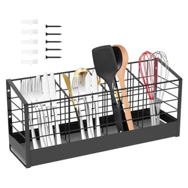Imagem de ZFLYCANP Suporte de utensílios de cozinha de aço carbono de grande capacidade, organizador de ferramentas de cozinha de drenagem eficiente, escorredor de utensílios de parede de secagem rápida, design