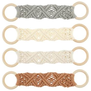 Imagem de KTZCTPCA 3 peças de suporte de toalha de prato de crochê, suporte de toalha de prato suspenso feito à mão, macramê boho para pendurar toalha de cozinha, anel de toalhas de cozinha para cozinha