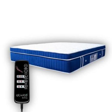 Imagem de Colchão Com Massageador Casal padrão + Base Box ALLMAG, Azul Escuro