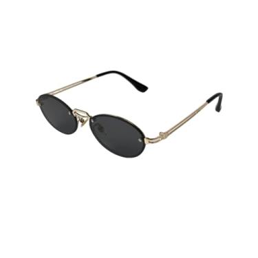 Imagem de Óculos de sol ovais da moda, óculos de sol femininos leves, luxuosos, punk, dourados, com armação de metal, proteção UV (C1)