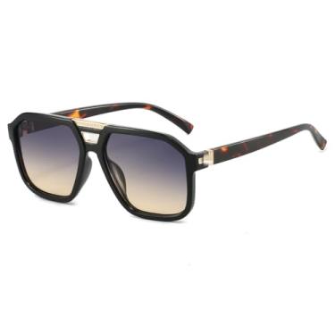 Imagem de Óculos de sol retrô com estampa de leopardo e degradê, feminino, contraste de cor, armação irregular, masculino, casual, UV400 (preto, cinza, chá)