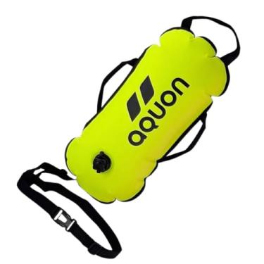 Imagem de Aquon Boia de Segurança para Natação em Águas Abertas, 20L, Laranja e Verde Neon, Nylon com PVC, 50x20cm, Cinto Ajustável, Alta Visibilidade, Flutuante (Limão)