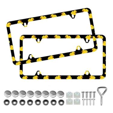 Imagem de Moldura de placa de carro de pato de borracha - 2 pacotes de borda estreita não obstruída, suporte sólido com 4 furos, à prova de ferrugem para homens e mulheres