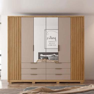 Imagem de Guarda Roupa Essence Casal Ripado 6 Portas de bater com 2 Espelhos 6 Gavetas MDP Buriti/Fendi G11 - Gran Belo