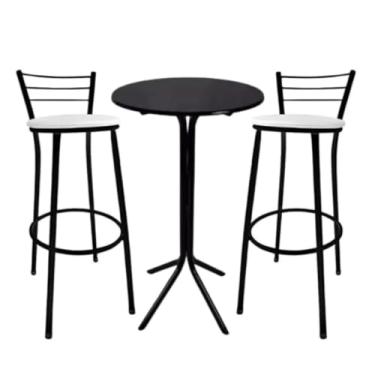 Imagem de Conjunto Completo Mesa De Bistrô Com 2 Banquetas Altas, Em AçO E Mdf, Para Cozinha, Bar E áRea Gourmet(Branca)