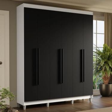 Imagem de Guarda-roupa Casal com Pés 6 Portas Batentes Branco/preto/preto Saturno Madesa