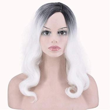 Imagem de Perucas Wig Wigs Supply Europa e Estados Unidos Popular Perucas Capuzes de cabelo longo encaracolado Preto Gradiente Branco
