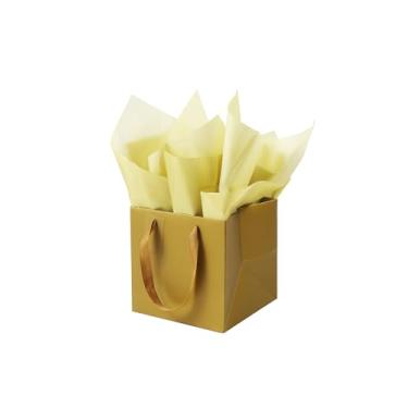 Imagem de LFCXHTY Pacote com 10 sacos quadrados de presente com papel de seda sólido ouro médio sacos de presente com alças para lembrancinhas de festa (25 x 25 x 25 cm, dourado)