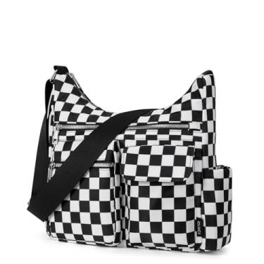 Imagem de CLUCI Bolsas transversais para mulheres, bolsa de ombro para mulheres, bolsa de mão de nylon à prova d'água, Z-a-preto com branco