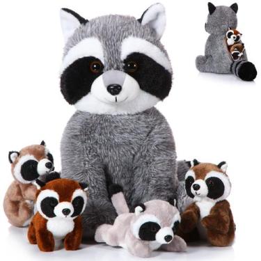Imagem de Conjunto de bichos de pelúcia Harrycle Raccoon com 4 bebês de pelúcia 