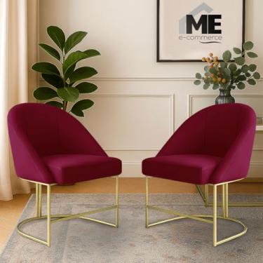 Imagem de KIT 2 Banqueta Poltrona Lua Penteadeira E Salão Com Base Metálica (bordo)