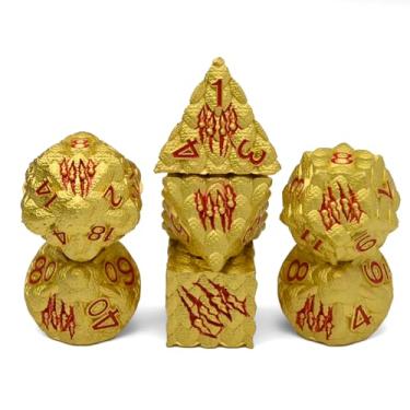 Imagem de CSITORWWE Dragon Scale Metal Dice Set-Dragon Claw,with Gift Metal Box for DND Dungeons and Dragon RPG MTG Tabletop Game (Yellow)