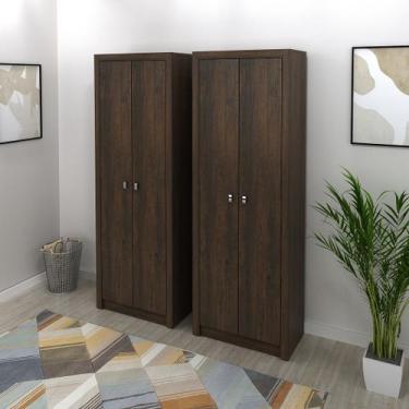 Imagem de Conjunto de Escritório com 2 Armários com 2 Portas 5 Prateleiras e 2 P