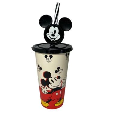 Imagem de Copo refri com tampa canudo pin mickey 500ml plastico agua suco - LAR&