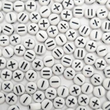 Imagem de Miçanga Passante Redondo Sinais Matemático Preto Plástico Branco 7mm 5