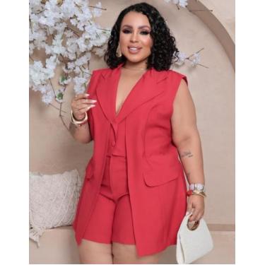 Imagem de Conjunto Plus Size Feminino Colete Duplo E Short Casual - RezesModa, V
