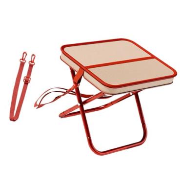 Imagem de oshhni Cadeira dobrável, resistente, com suporte, para pesca, tecido Oxford, para eventos esportivos, viagens, mochilão, churrasco, Vermelho