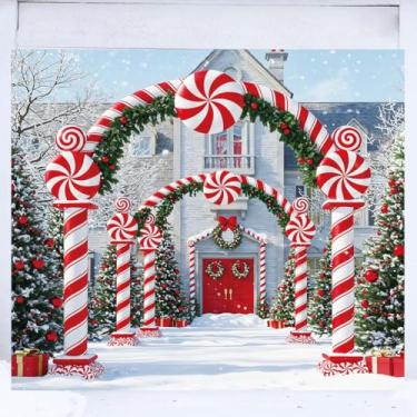 Imagem de Decoração de Natal para porta de garagem Candyland: faixa de cobertura de porta de garagem de bengala doce 2,1 x 2,4 m, grande pano de fundo de Natal para fotografia fundo de férias decoração de Natal