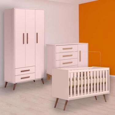 Imagem de Berço Mini Cama Comoda Sapateira e Guarda Roupa Retro Rosa - Qmovi