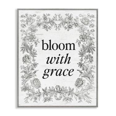 Imagem de Stupell Industries Arte giclée emoldurada cinza com borda vintage Bloom with Grace, design por Lettered and Lined, 14 x 11