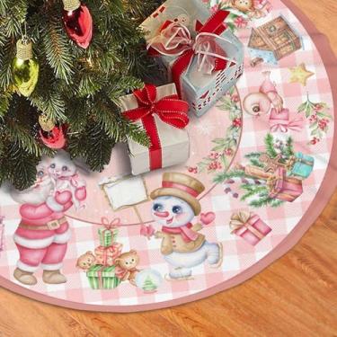 Imagem de Saia xadrez de búfalo rosa para árvore de Natal de 91 cm, tapete de árvore de Natal, decoração de inverno