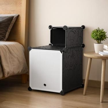 Imagem de Mesa de Cabeceira Modular com Tampa com Divisoria Armário,Armário Modular de Gavetas,Plástico,Empilhável,Grande,Preto,Módulo 1