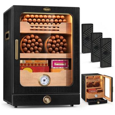 Imagem de Umidor Scotte Iluminado com LED, 15L para 100-150 Charutos, Prateleiras de Cedro Espanhol, Gaveta de Acessórios, 3 Umidificadores