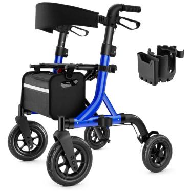 Imagem de Andador para Idoso com Assento, Altura Ajustável e Rodas de Borracha, MAXWALK, Azul