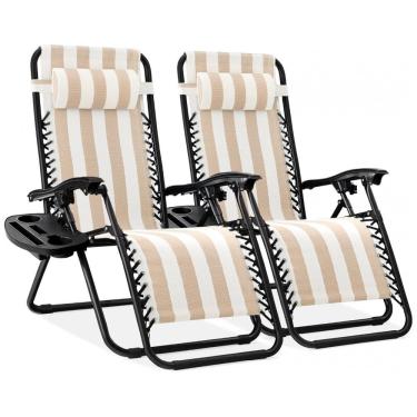 Imagem de Conjunto de 2 Cadeiras Reclináveis de Aço com Sistema de Gravidade Zero e Bandejas Porta-Copos,Best Choice Products