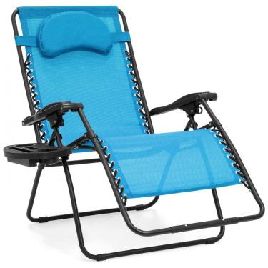 Imagem de Cadeira Reclinável Ajustável Gravidade Zero com Mesa Lateral e Travesseiro Removível, Best Choice, Azul