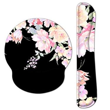 Imagem de RICHEN Descanso de pulso para teclado e mouse pad com suporte de pulso, conjunto de espuma viscoelástica para computador/laptop/Mac, jogos e escritório, resistente, confortável e leve para facilitar a