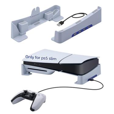 Imagem de Mcbazel Suporte horizontal para console fino PS5, base estável com 4 portas USB para carregamento e transferência de dados, suporte de base para PlayStation 5 Slim Disc e edições digitais - Branco