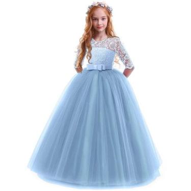 Imagem de Vestido IBTOM CASTLE vintage de renda floral azul 11-12 anos
