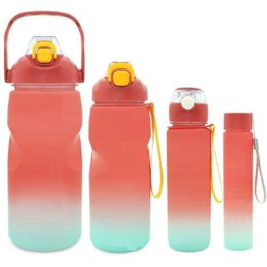 Imagem de Kit 4 Garrafas De Água Squeeze Motivacional Academia Canudo - Moment, 
