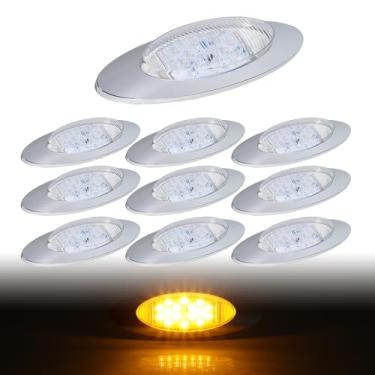 Imagem de TMH 10 peças de lente oblonga transparente âmbar LED âmbar luzes de corrida para-lama 16 diodos com carcaça cromada universal para caminhão, ônibus, caminhonete, trailer, trailer, trailer, trailer