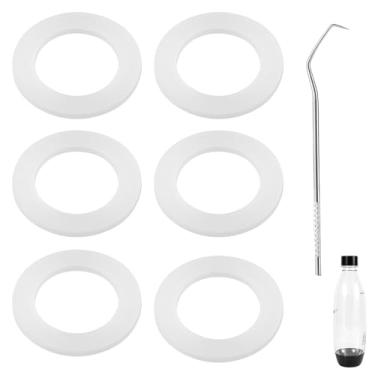Imagem de 6 peças de substituição de vedação de silicone com espeto retangular de aço inoxidável, anel de vedação de garrafa branca compatível com substituição de vedação de garrafa de plástico Sodastream