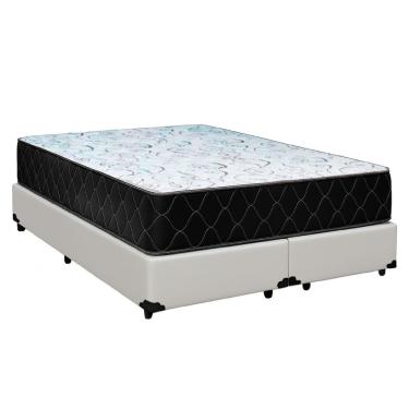Imagem de Cama Box Queen 158 Tecido Sintético Branco Com Colchão Marrocos - Poliéster - Espuma D33 30cm