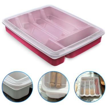 Imagem de Porta Talher Organizador de Gaveta C/ Tampa 5 Divisórias de Plástico -